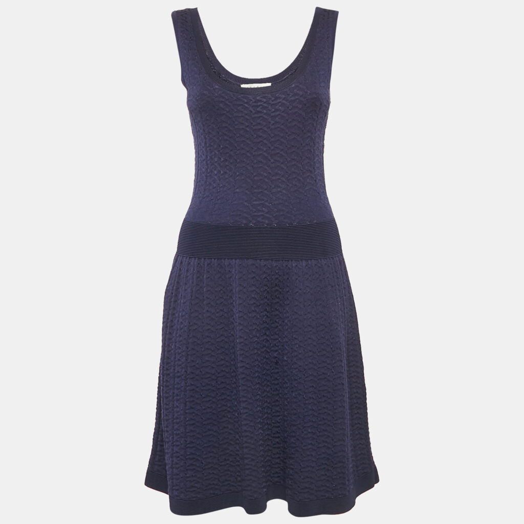 luxury-women-sandro-used-clothes-p1111319-004 Sandro Navy Blue Patterned Knit Sleeveless Mini Dress M