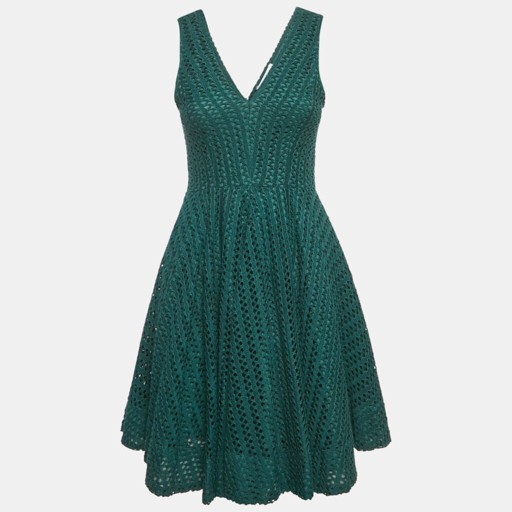 luxury-women-sandro-used-clothes-p1118045-002 Sandro Green Crochet V-Neck Fit and Flare Mini Dress L