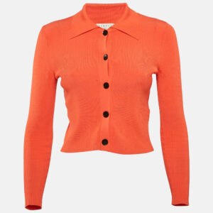 Sandro Red Rib Knit Button Front Crop Top S