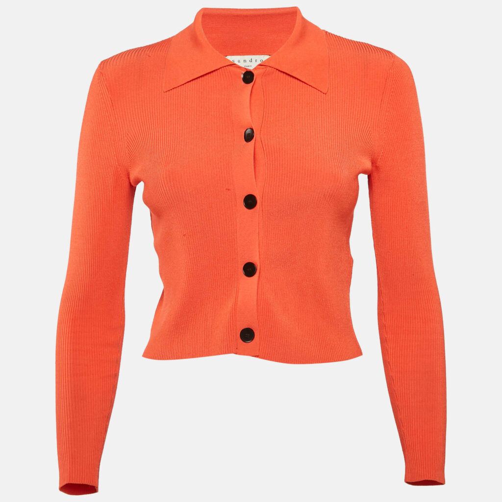 luxury-women-sandro-used-clothes-p1124595-001 Sandro Red Rib Knit Button Front Crop Top S