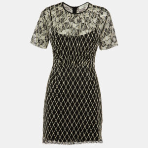 Sandro Black Embroidered Lace Knee Length Dress M