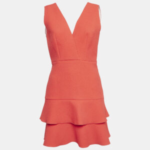 Sandro Orange Textured Jersey Tiered Mini Dress M