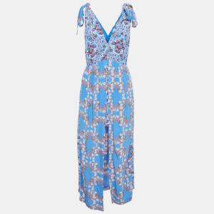 Sandro Blue/Pink Floral Print Silk Mini Dress S