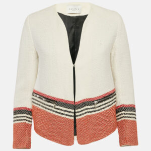 Sandro White Tweed Striped Hook Front Jacket M