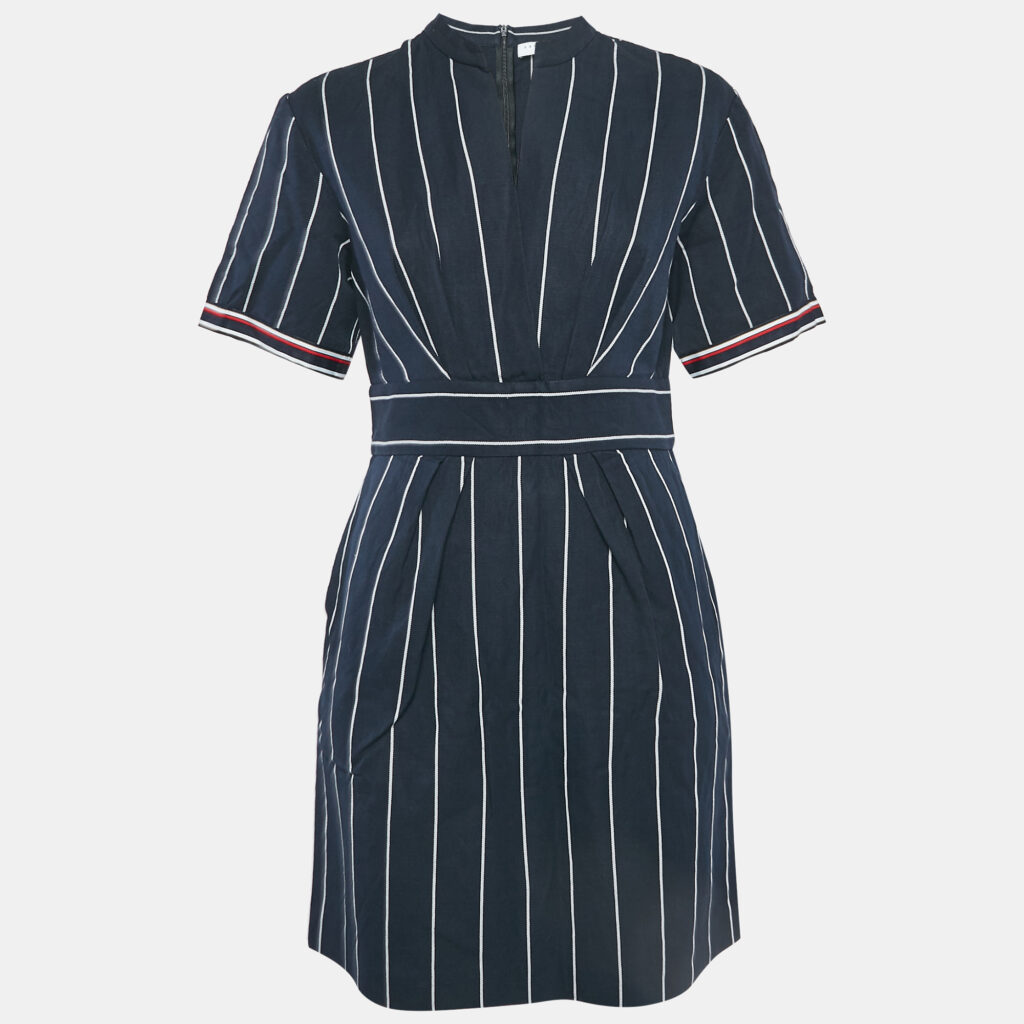 luxury-women-sandro-used-clothes-p1149735-001 Sandro Blue Striped Cotton Blend Mini Dress L