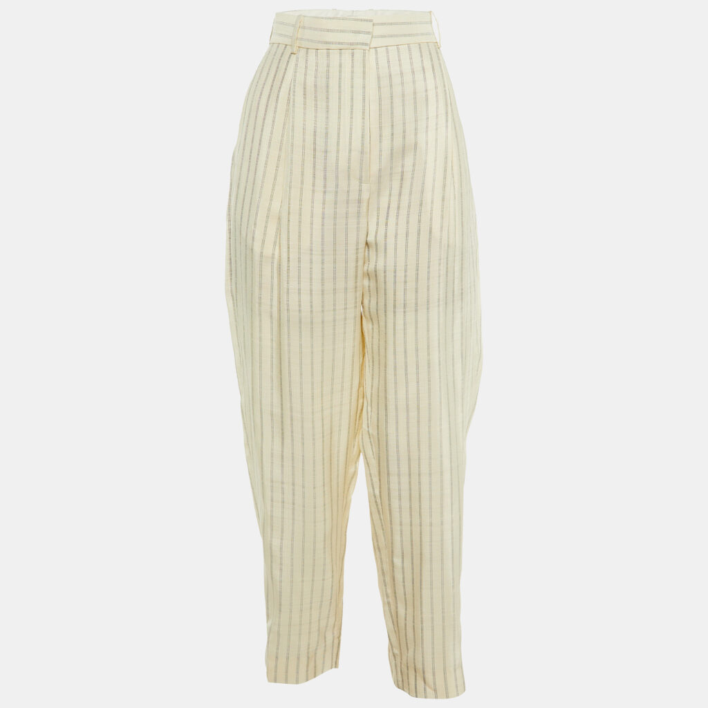 luxury-women-sandro-used-clothes-p1152130-001 Sandro Ecru Striped Canvas Straight Leg Pants L