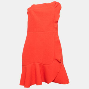 Sandro Orange Textured Jersey Ruffled Mini Dress L
