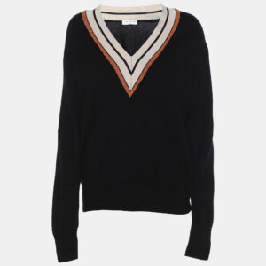 Sandro Black Wool Knit Full Sleeve V Neck Sweater M