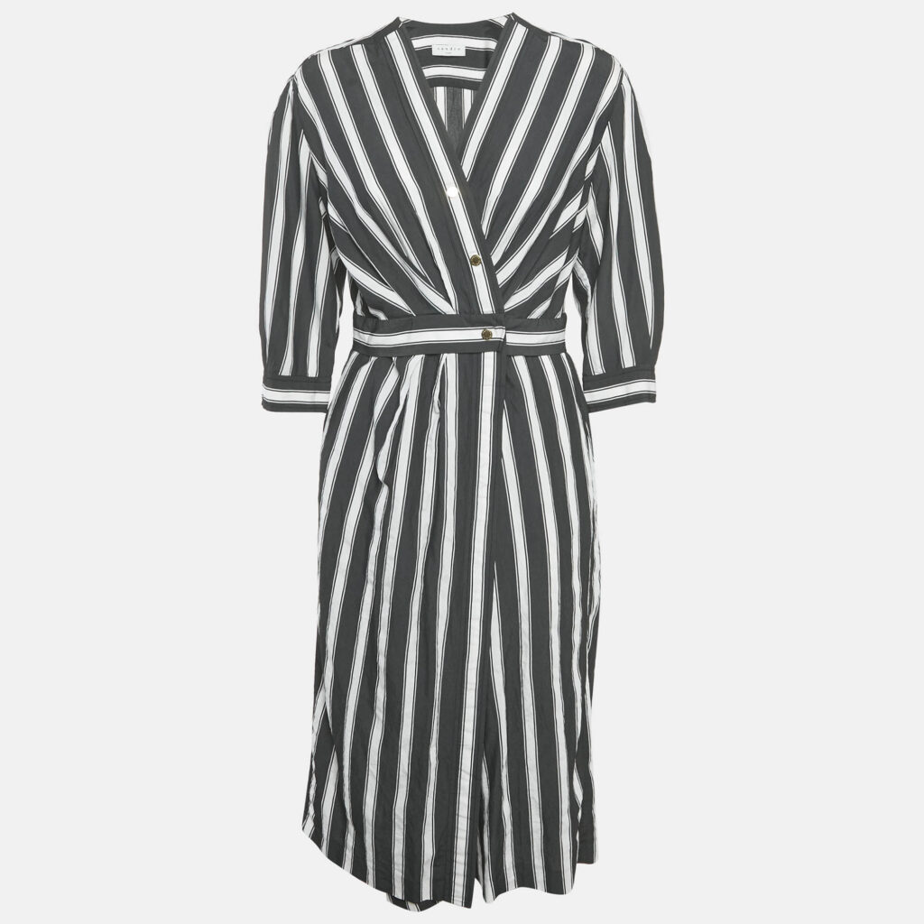 luxury-women-sandro-used-clothes-p1163676-001 Sandro Black/White Stripe Viscose Wrap Midi Dress M