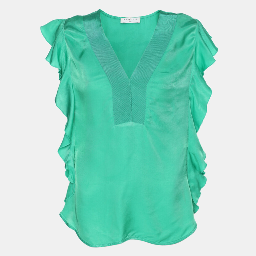 luxury-women-sandro-used-clothes-p1163725-001 Sandro Green Crepe Viscose Ruffled Detail Top L
