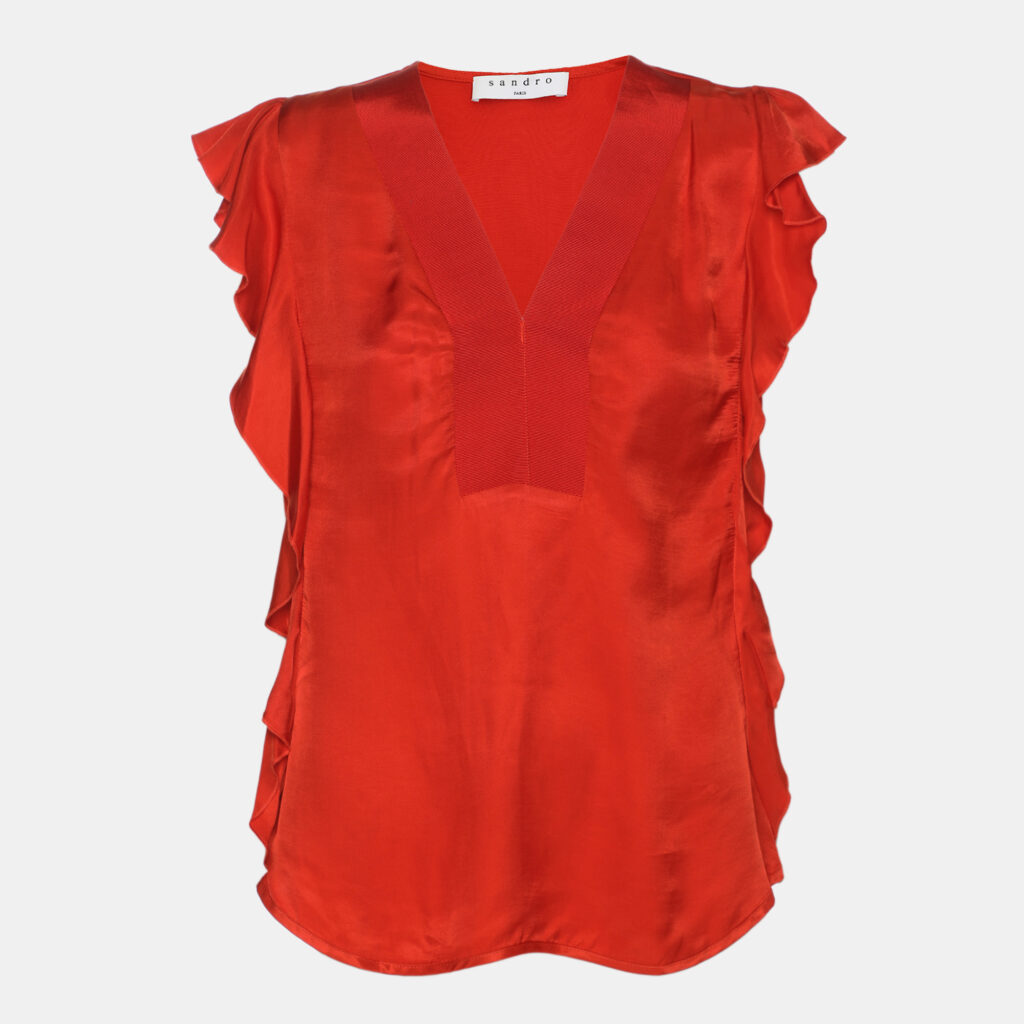 luxury-women-sandro-used-clothes-p1164250-001 Sandro Orange Crepe Ruffled Tops S