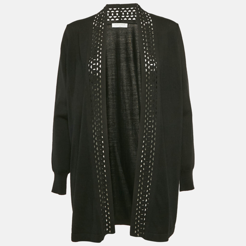 Sandro Black Wool Blend Open Front Cardigan M