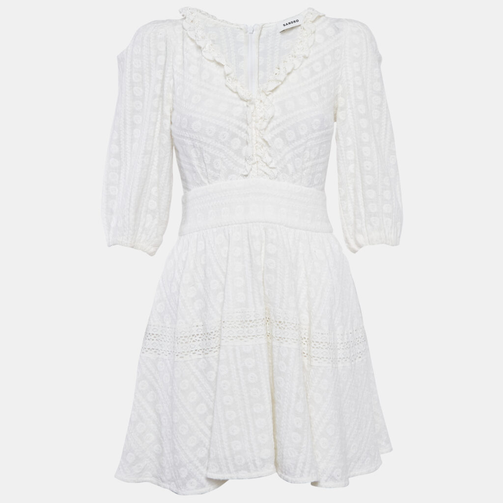 luxury-women-sandro-used-clothes-p1169065-001 Sandro White Embroidered Cotton Mini Dress XS