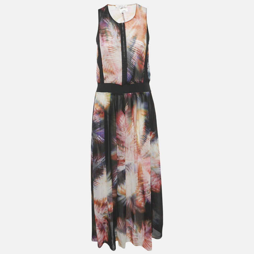 luxury-women-sandro-used-clothes-p1169673-007 Sandro Pink Printed Silk and Rib Knit Trim Maxi Dress S