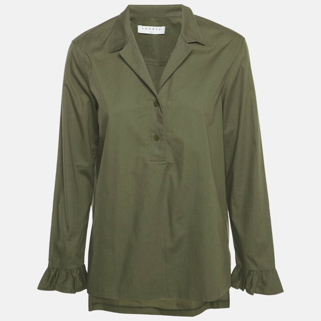 luxury-women-sandro-used-clothes-p1169768-001 Sandro Olive Green Cotton Long Sleeve Top L