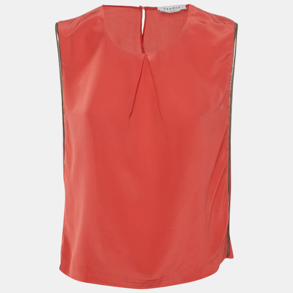 luxury-women-sandro-used-clothes-p1169951-001 Sandro Red Silk Metal Trim Detail Sleeveless Top L