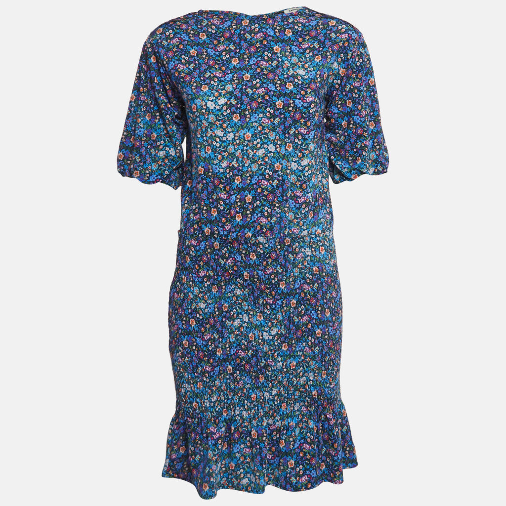 luxury-women-sandro-used-clothes-p937175-001 Sandro Blue Floral Printed Jersey Spinelle Mini Dress XS