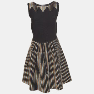 Sandro Black Embroidered Knit Mid-Length Dress M