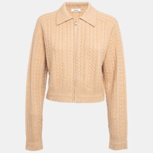 Sandro Beige Wool Cable Knit Zipper Crop Cardigan XL