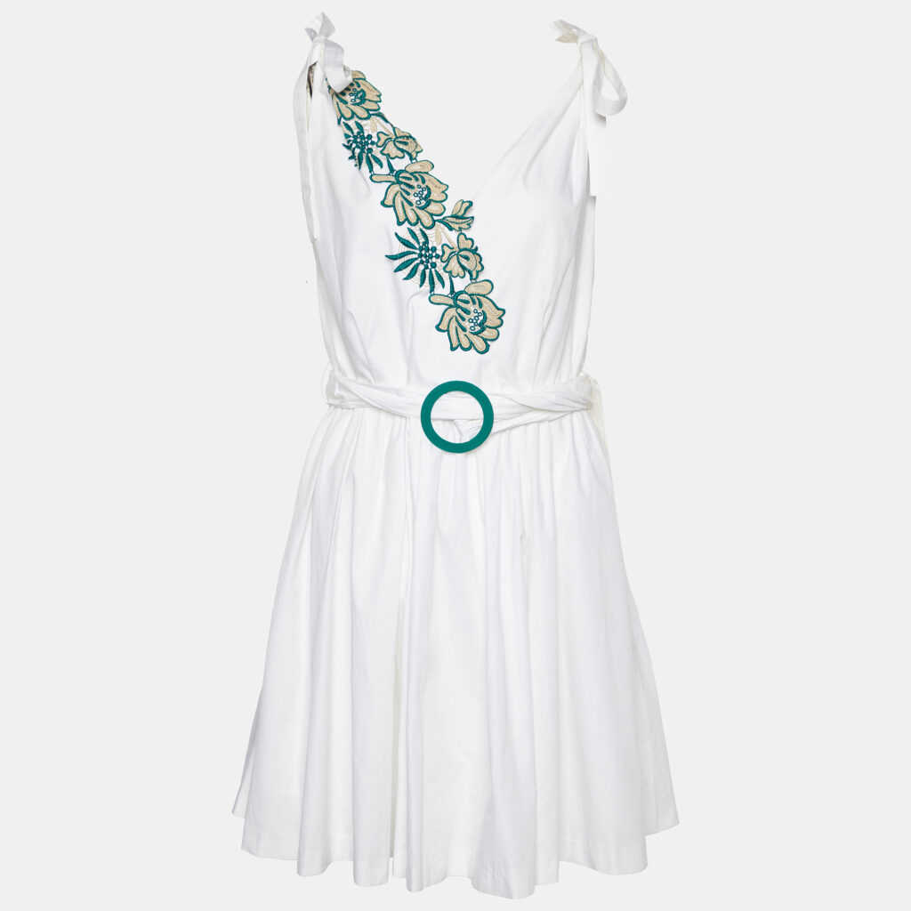 luxury-women-sandro-used-clothes-p974496-002 Sandro White Cotton Applique Detail Belted Mini Dress S