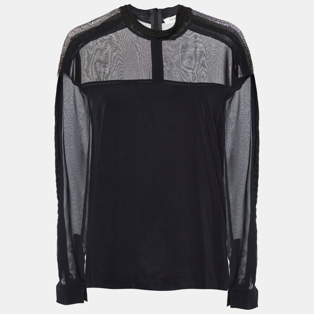 luxury-women-sandro-used-clothes-p979599-002 Sandro Black Silk & Knit Paneled Long Sleeve Top M
