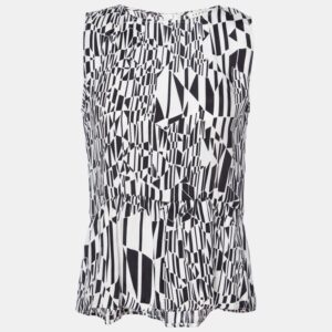 Sandro Monochrome Printed Sateen Peplum Top S