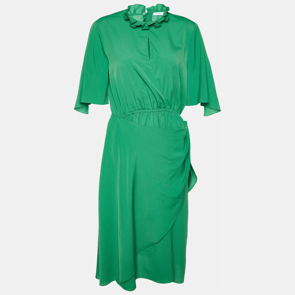 luxury-women-sandro-used-clothes-p983915-001 Sandro Green Chiffon Cut-Out Rebella Midi Dress L