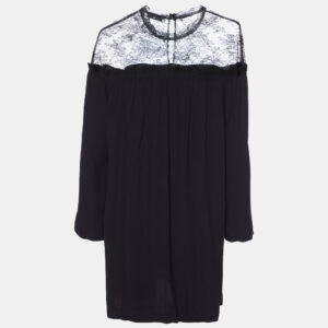 Sandro Black Crepe Lace Trim Shift Dress L