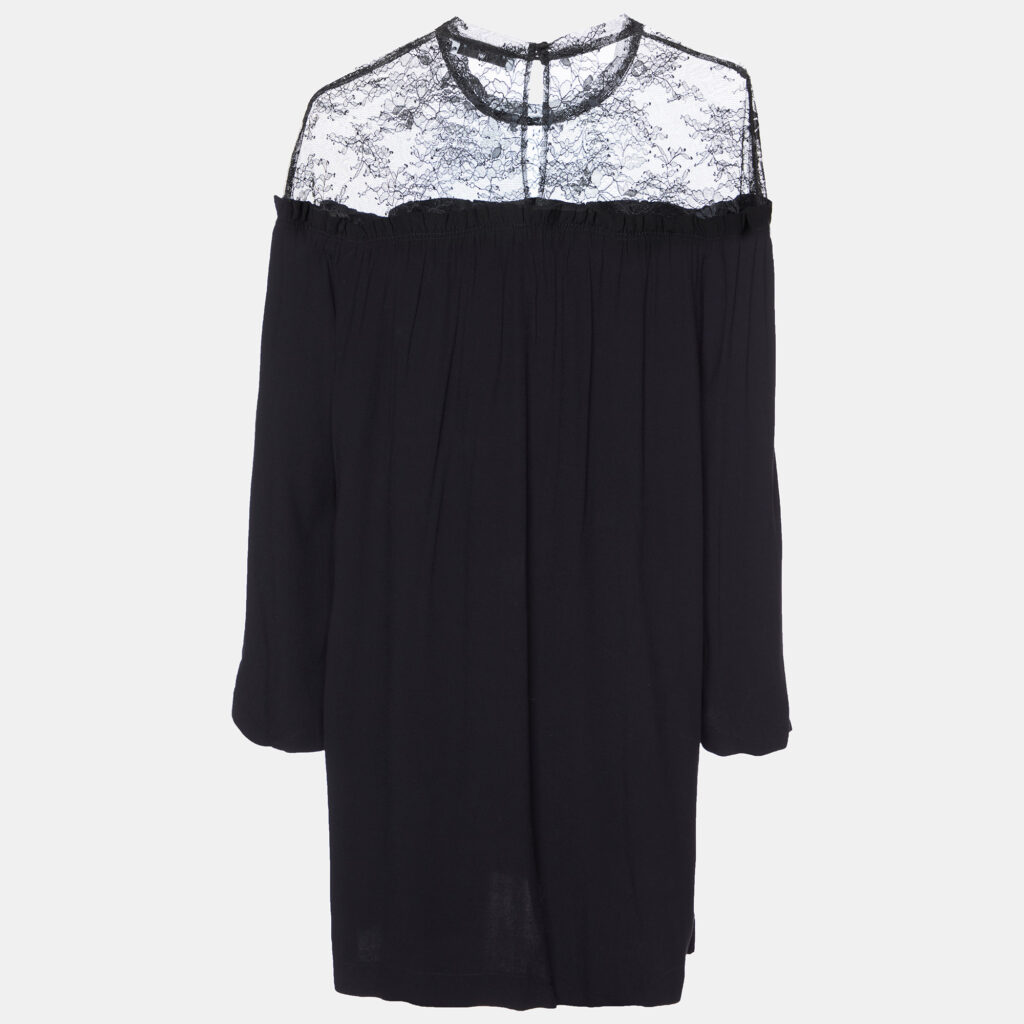 luxury-women-sandro-used-clothes-p984666-003 Sandro Black Crepe Lace Trim Shift Dress L