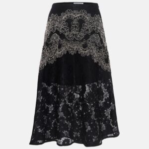 Sandro Black Lace Embroidered Midi Skirt S