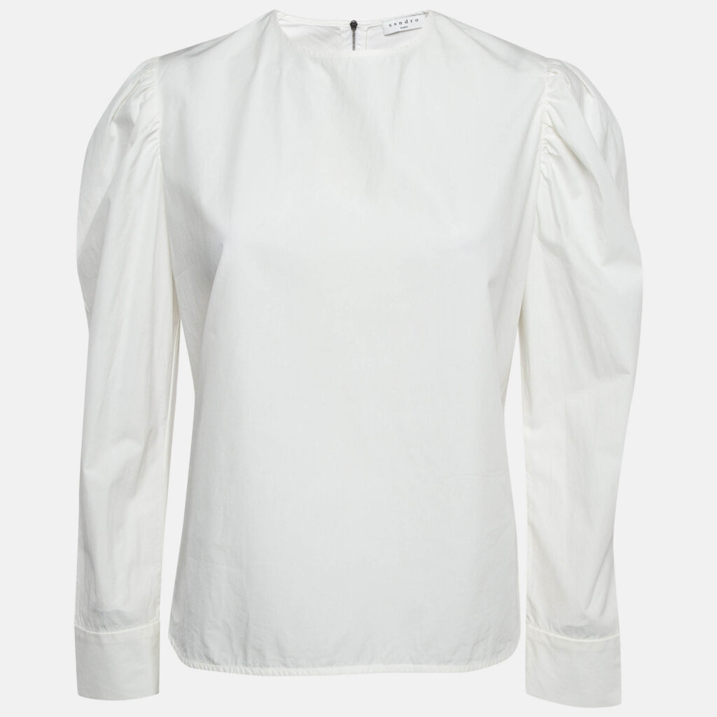 luxury-women-sandro-used-clothes-p988498-001 Sandro White Cotton Puff Sleeves Top M