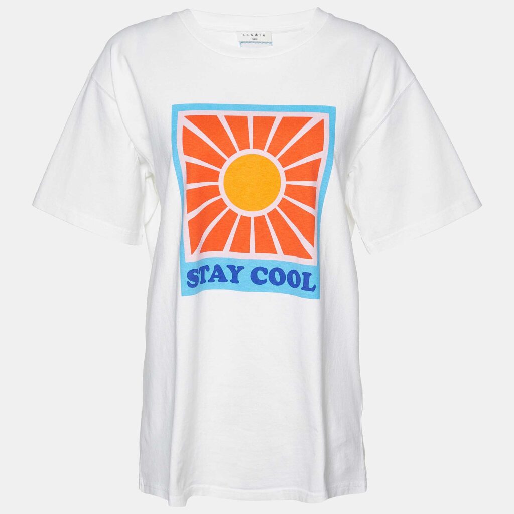 luxury-women-sandro-used-clothes-p989283-001 Sandro White Graphic Print Cotton Crew Neck T-Shirt M