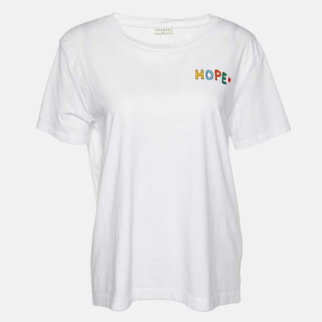 luxury-women-sandro-used-clothes-p990579-001 Sandro White Cotton Hope Embroidered Crew Neck T-Shirt S