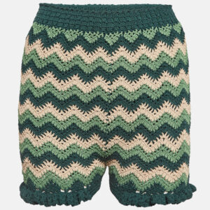 Sandro Green Chevron Patterned Knit Shorts S