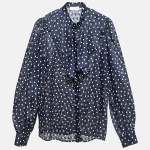 Sandro Navy Blue Metallic Thread Polka Dot Chiffon Shirt XS
