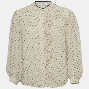 Sandro White Swiss Dots Chiffon Ruffled Shirt XS