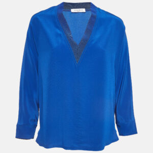 Sandro Blue Silk V Neck Loose Fit Top S