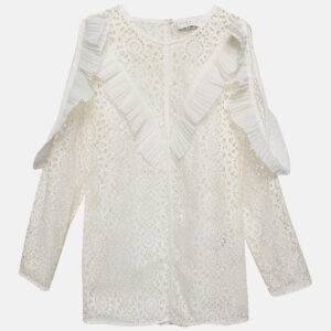 Sandro Off-White Lace Full Sleeve Ruffled Top M