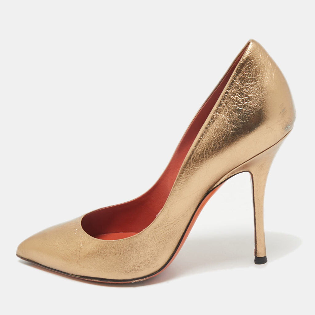 luxury-women-santoni-used-shoes-p1163251-001 Santoni Metallic Leather Pointed Toe Pumps Size 37