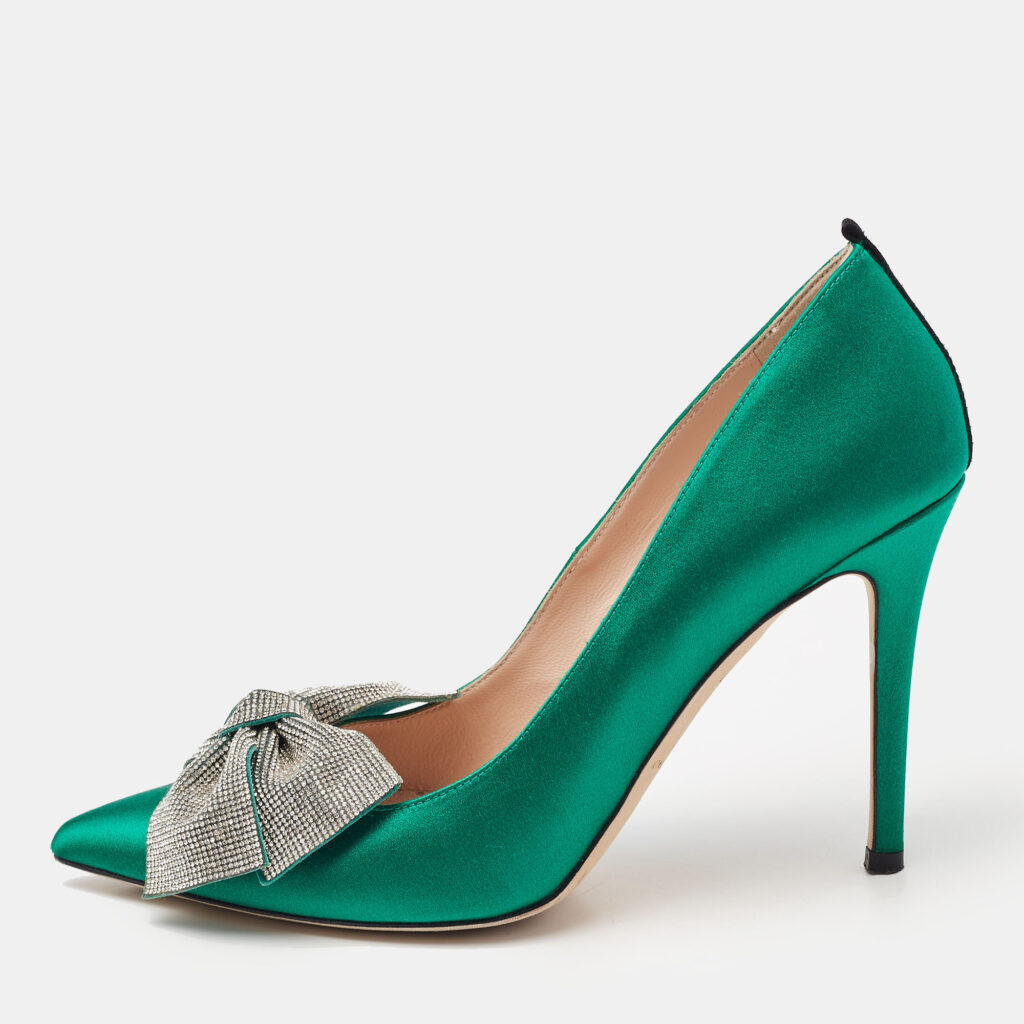 luxury-women-sarah-jessica-parker-used-shoes-p1081722-003 SJP Sarah Jessica Parker Green Satin Samara Pumps Size 37
