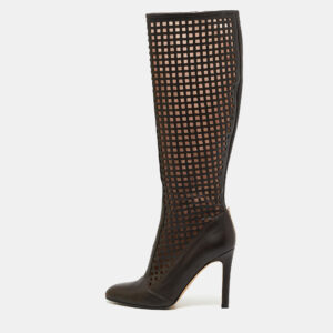 SJP Sarah Jessica Parker Brown Cutout Leather Knee Length Boots Size 37