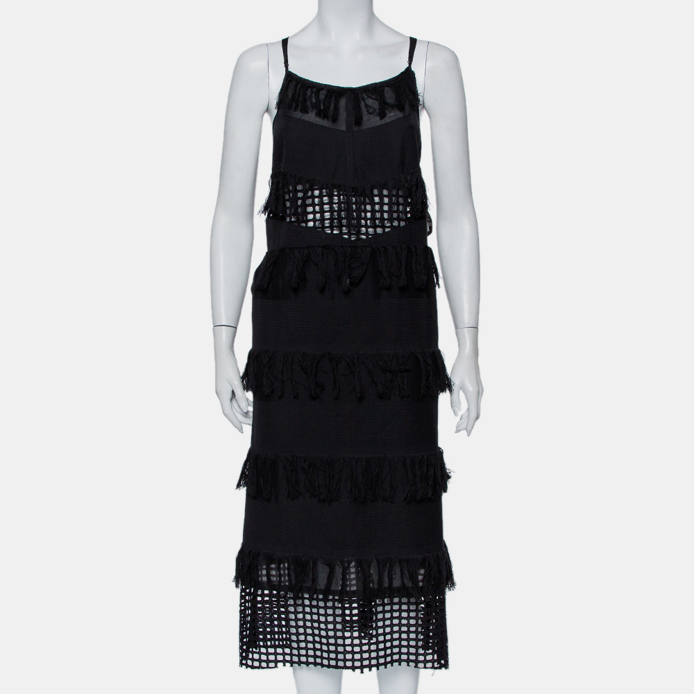 luxury-women-sea-new-clothes-p437611-009 Sea Black Cotton Cutwork Paneled Fringed Midi Dress M