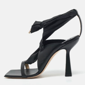 Sebastian Black Leather and Nylon Ankle Tie Sandals Size 40