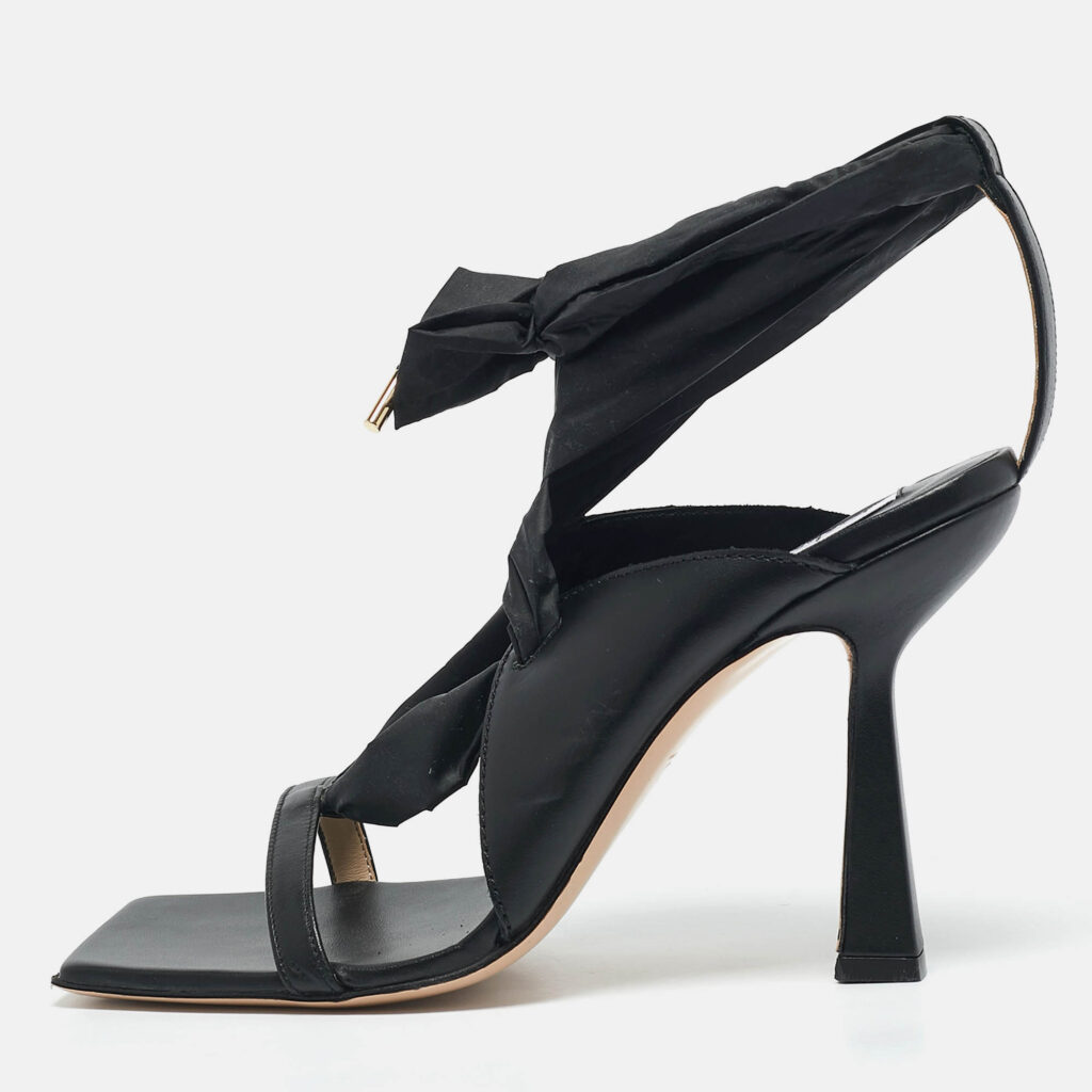 luxury-women-sebastian-used-shoes-p1129575-010 Sebastian Black Leather and Nylon Ankle Tie Sandals Size 40