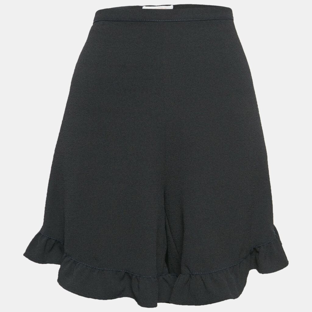 See by Chloe Black Crepe Ruffled Shorts L