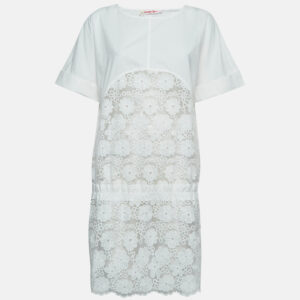 See by Chlo&eacute; White Floral Embroidered Cotton and Nylon Sheer Short Dress M