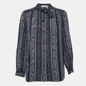 See by Chloe Blue Stripe Floral Print Crepe Button Front Shirt S