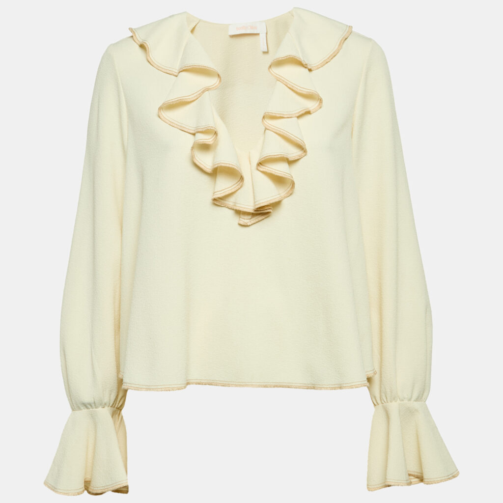 luxury-women-see-by-chloe-used-clothes-p1149941-004 See by Chloe Cream Textured Crepe Flared Sleeve Top S