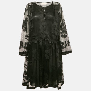 See by Chlo&eacute; Black Embroidered Mesh Short Dress L