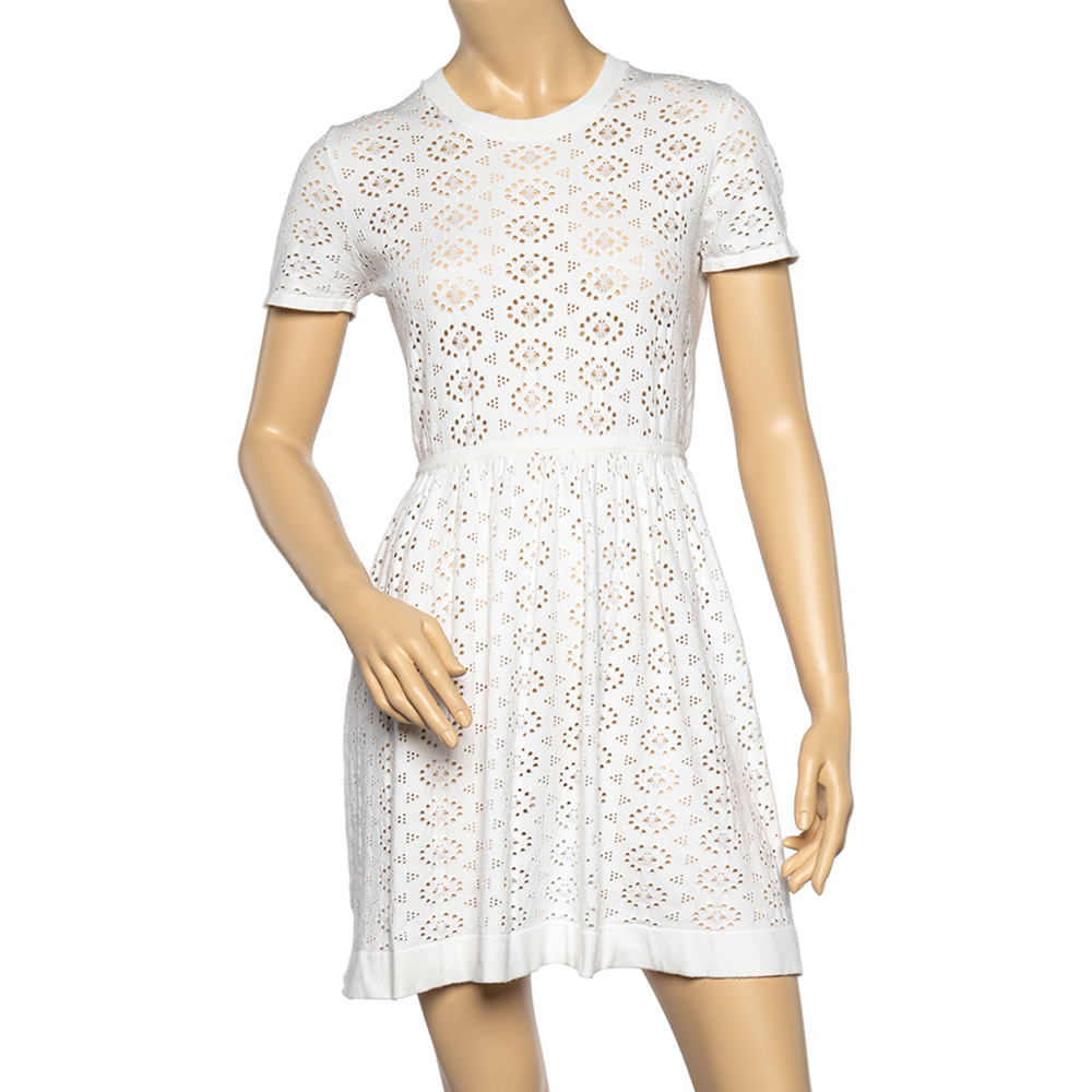 luxury-women-see-by-chloe-used-clothes-p518926-005-2 See by Chloe White Perforated Knit Flared Dress L